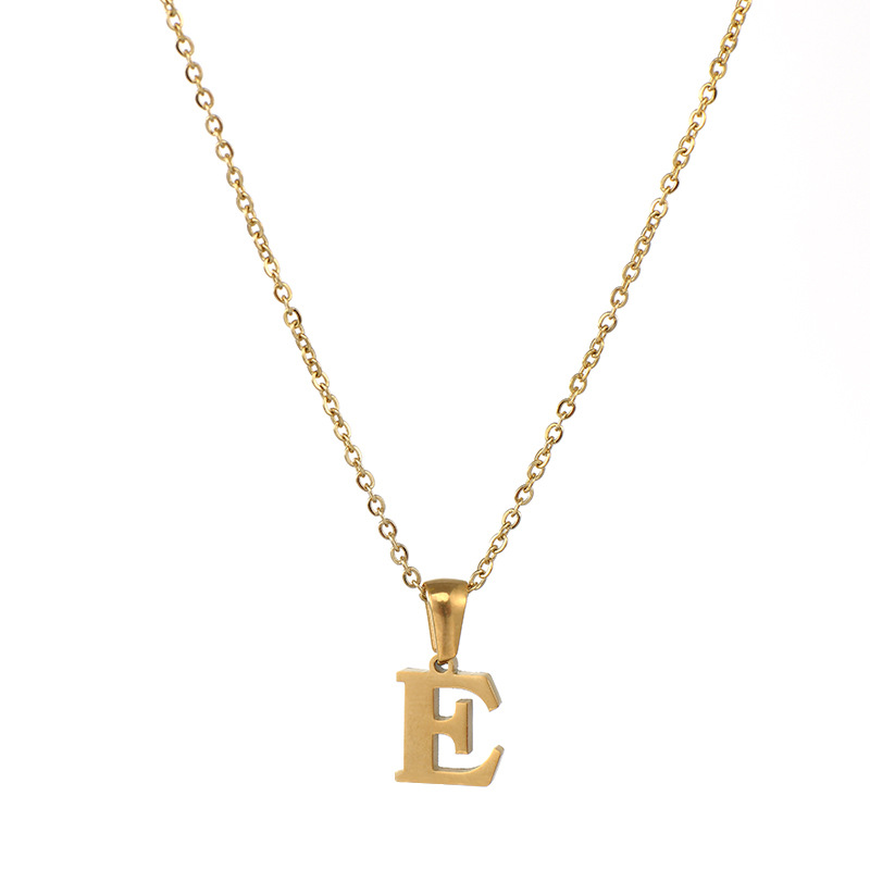 Gold color / 1 Piece Simple Series Simple Letter E Stainless Steel  Gold Color Women's Pendant Necklaces Picture5